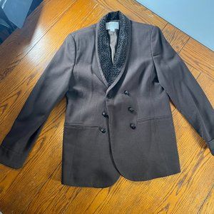 Vintage Valerie Stevens Petite 100% Wool Brown and Leopard Blazer Womens Sz 6P
